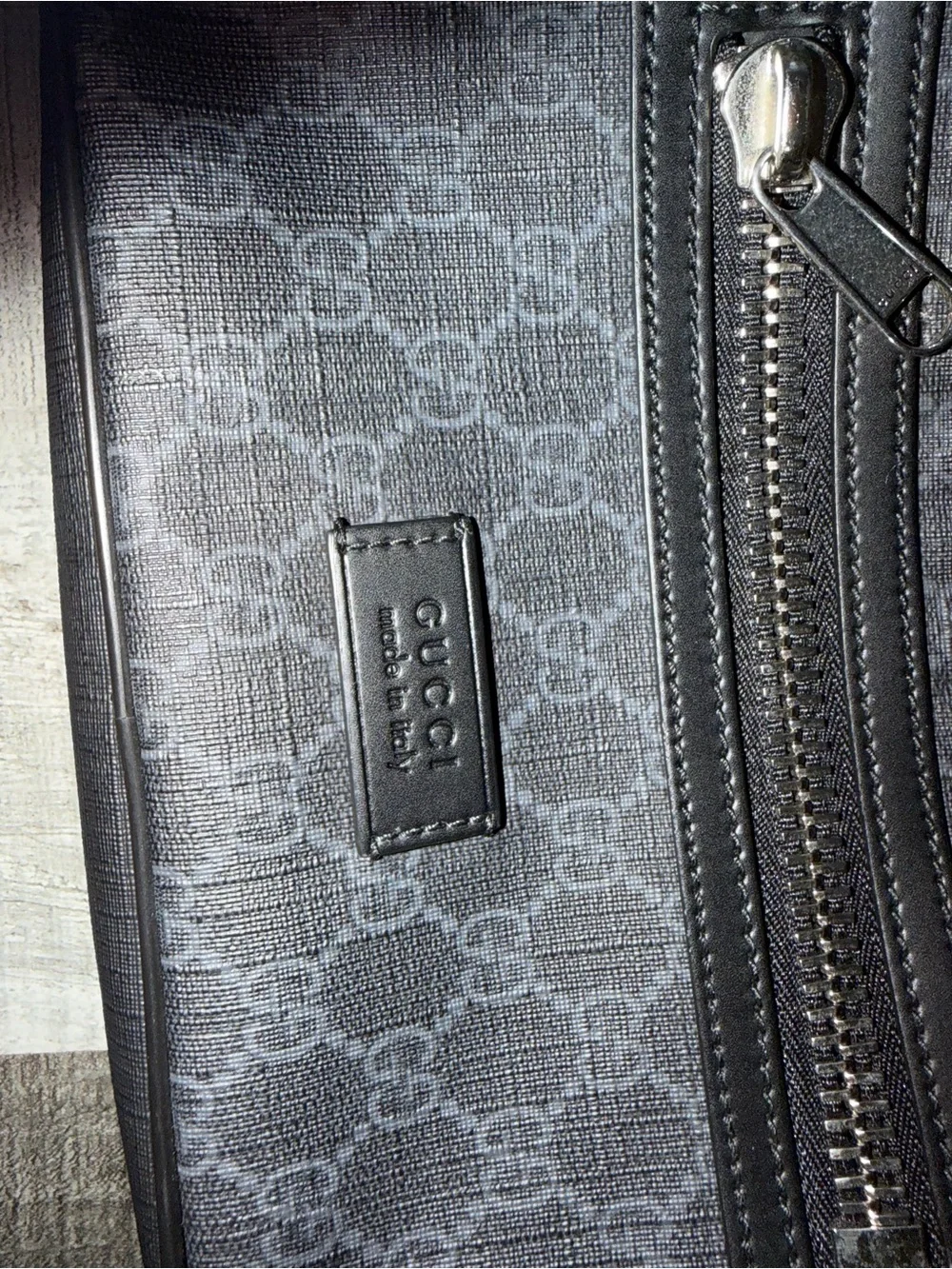 Gucci Black GG Supreme Canvas Belt Bag with Red & Navy Web Strap